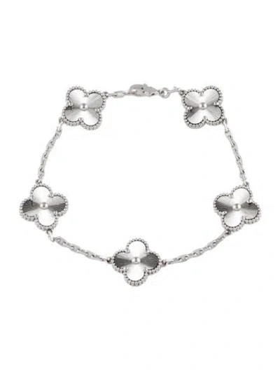 Pre-owned Van Cleef & Arpels Vintage Alhambra Guilloché Bracelet, 5 Motifs, 7", 7" In Multicolor