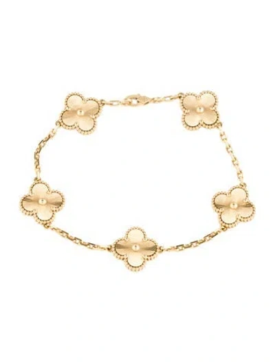 Pre-owned Van Cleef & Arpels Vintage Alhambra Guilloché Bracelet, 5 Motifs, 7" In Multi