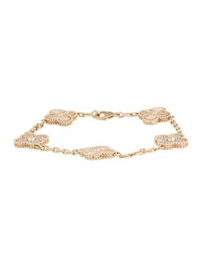 Pre-owned Van Cleef & Arpels Vintage Alhambra Guilloché Bracelet, 5 Motifs, 7" In Multicolor