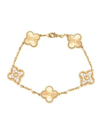 Pre-owned Van Cleef & Arpels Vintage Alhambra Guilloché Bracelet, 5 Motifs, 7" In Multicolor