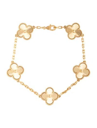 Pre-owned Van Cleef & Arpels Vintage Alhambra Guilloché Bracelet, 5 Motifs, 7" In Multicolor