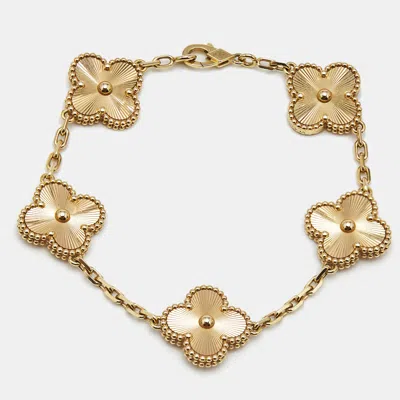 Pre-owned Van Cleef & Arpels Vintage Alhambra Gulloiche 18k Yellow Gold 5 Motif Bracelet