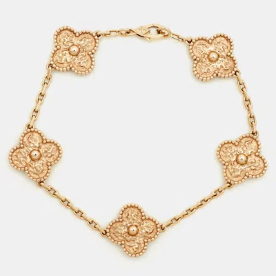 Pre-owned Van Cleef & Arpels Vintage Alhambra Hammered 18k Rose Gold 5 Motif Station Bracelet