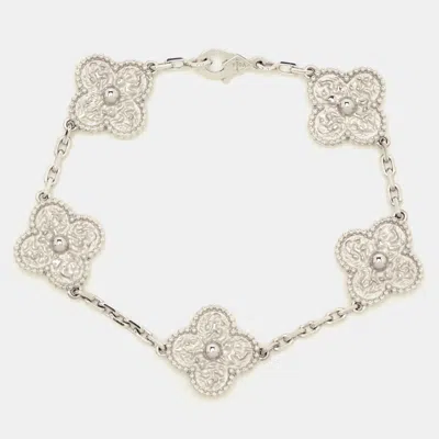 Pre-owned Van Cleef & Arpels Vintage Alhambra Hammered Special 18k White Gold 5 Motif Station Bracelet