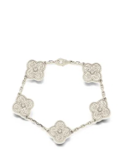 Pre-owned Van Cleef & Arpels Vintage Alhambra Hammered-effect Bracelet In 银色