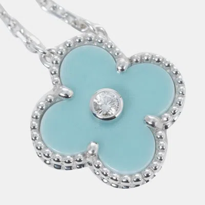 Pre-owned Van Cleef & Arpels Vintage Alhambra Limited Edition 18k White Gold Diamond Sèvres Porcelain Necklace