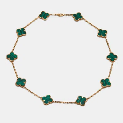 Pre-owned Van Cleef & Arpels Vintage Alhambra Malachite 18k Yellow Gold 10 Motif Necklace