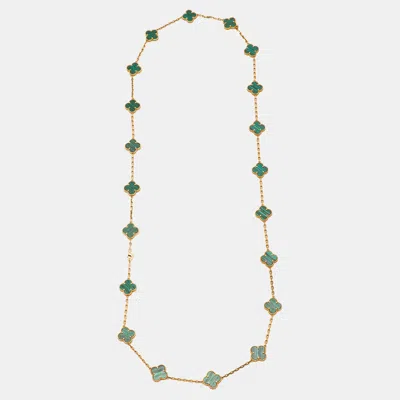 Pre-owned Van Cleef & Arpels Vintage Alhambra Malachite 18k Yellow Gold 20 Motif Long Necklace