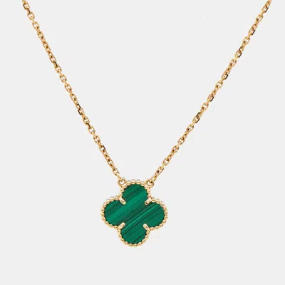 Pre-owned Van Cleef & Arpels Vintage Alhambra Malachite 18k Yellow Gold Necklace