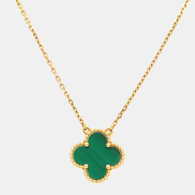 Pre-owned Van Cleef & Arpels Vintage Alhambra Malachite 18k Yellow Gold Necklace