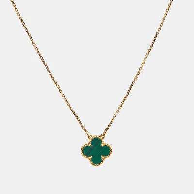 Pre-owned Van Cleef & Arpels Vintage Alhambra Malachite 18k Yellow Gold Pendant Necklace