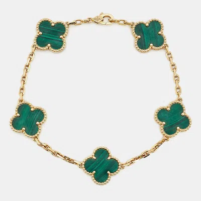 Pre-owned Van Cleef & Arpels Vintage Alhambra Malachite 18k Yellow Gold Station Bracelet