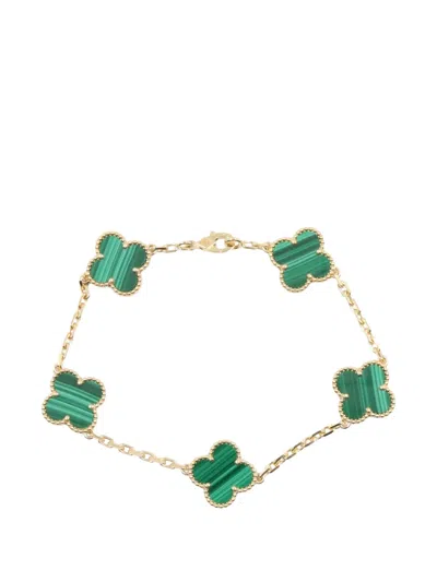 Pre-owned Van Cleef & Arpels Vintage Alhambra Malachite Bracelet In Gold