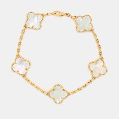 Pre-owned Van Cleef & Arpels Vintage Alhambra Mother Of Pearl 18k Yellow Gold 5 Motif Bracelet