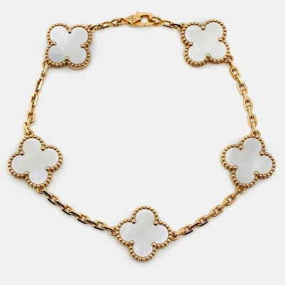 Pre-owned Van Cleef & Arpels Vintage Alhambra Mother Of Pearl 18k Yellow Gold 5 Motif Bracelet