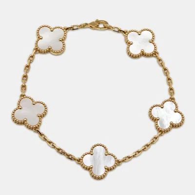 Pre-owned Van Cleef & Arpels Vintage Alhambra Mother Of Pearl 18k Yellow Gold 5 Motif Station Bracelet