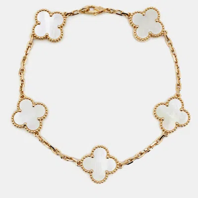 Pre-owned Van Cleef & Arpels Vintage Alhambra Mother Of Pearl 18k Yellow Gold 5 Motif Station Bracelet