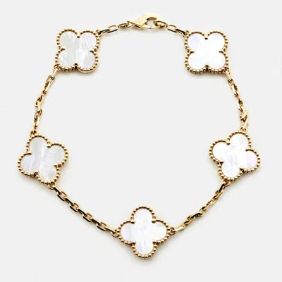 Pre-owned Van Cleef & Arpels Vintage Alhambra Mother Of Pearl 18k Yellow Gold 5 Motif Station Bracelet