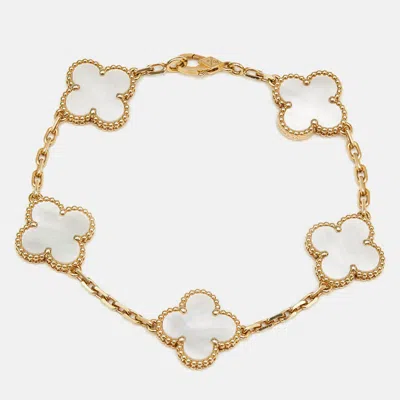 Pre-owned Van Cleef & Arpels Vintage Alhambra Mother Of Pearl 18k Yellow Gold Bracelet