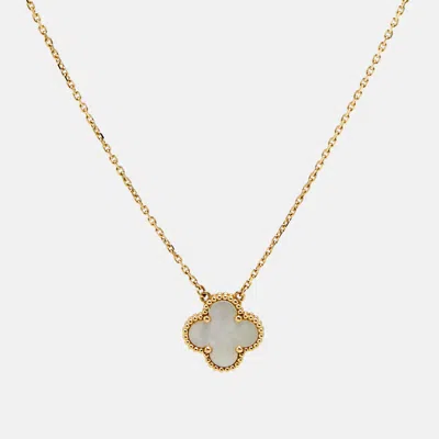 Pre-owned Van Cleef & Arpels Vintage Alhambra Mother Of Pearl 18k Yellow Gold Necklace
