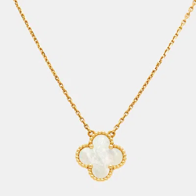 Pre-owned Van Cleef & Arpels Vintage Alhambra Mother Of Pearl 18k Yellow Gold Necklace