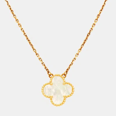 Pre-owned Van Cleef & Arpels Vintage Alhambra Mother Of Pearl 18k Yellow Gold Necklace