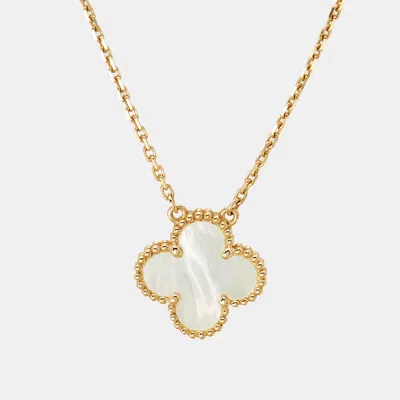 Pre-owned Van Cleef & Arpels Vintage Alhambra Mother Of Pearl 18k Yellow Gold Necklace