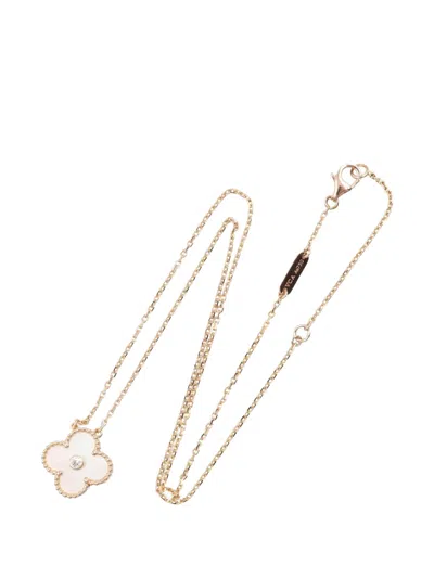 Pre-owned Van Cleef & Arpels Vintage Alhambra Mother-of-pearl And Diamond Necklace In Pink