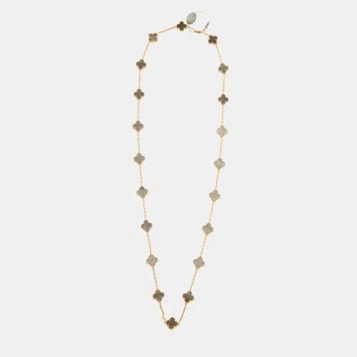 Pre-owned Van Cleef & Arpels Vintage Alhambra Obsidian 18k Rose Gold 20 Motif Station Necklace