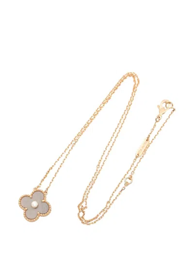 Pre-owned Van Cleef & Arpels Vintage Alhambra Obsidian And Diamond Necklace In Pink