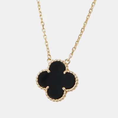 Pre-owned Van Cleef & Arpels Vintage Alhambra Onyx 18k Yellow Gold Necklace
