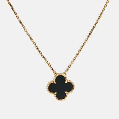 Pre-owned Van Cleef & Arpels Vintage Alhambra Onyx 18k Yellow Gold Necklace