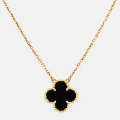 Pre-owned Van Cleef & Arpels Vintage Alhambra Onyx 18k Yellow Gold Pendant Necklace