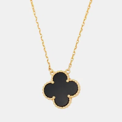 Pre-owned Van Cleef & Arpels Vintage Alhambra Onyx 18k Yellow Gold Pendant Necklace