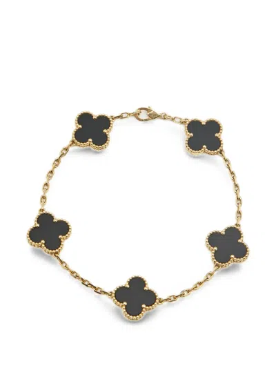 Pre-owned Van Cleef & Arpels Vintage Alhambra Onyx Bracelet In Gold
