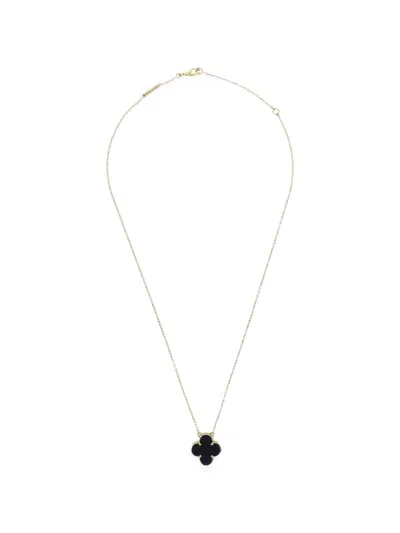 Pre-owned Van Cleef & Arpels Vintage Alhambra Onyx Necklace In Gold