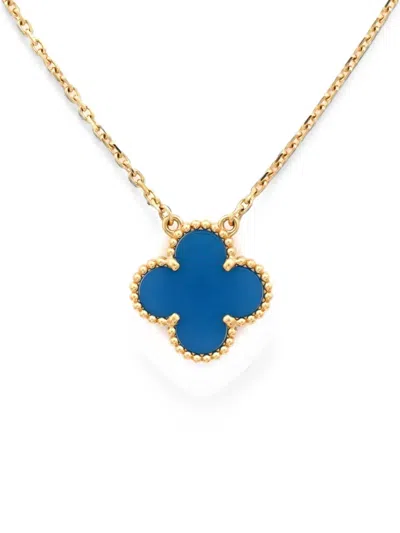 Pre-owned Van Cleef & Arpels Vintage Alhambra Pendant 18k Yellow Gold And Agate Necklace