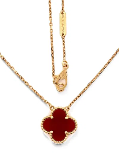 Pre-owned Van Cleef & Arpels Vintage Alhambra Pendant 18k Yellow Gold And Carnelian Necklace