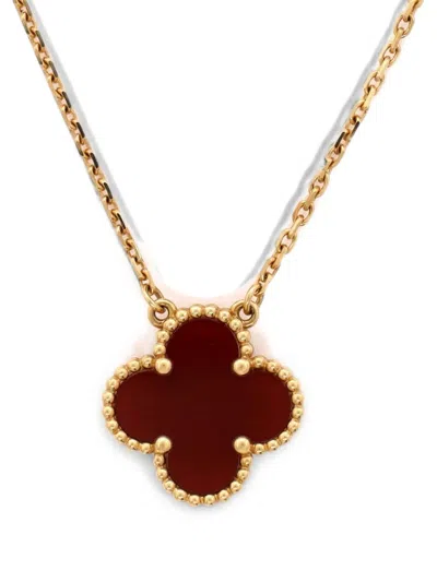 Pre-owned Van Cleef & Arpels Vintage Alhambra Pendant 18k Yellow Gold And Carnelian Necklace