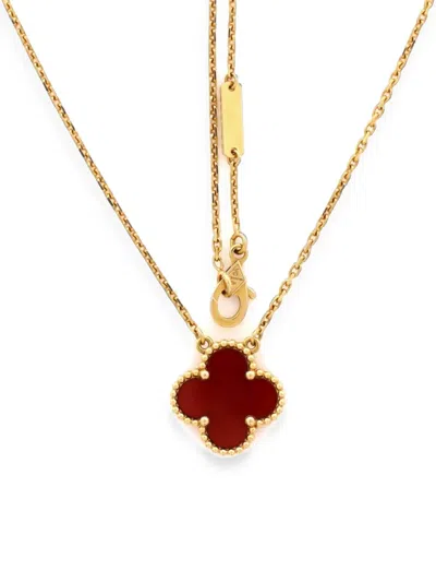 Pre-owned Van Cleef & Arpels Vintage Alhambra Pendant 18k Yellow Gold And Carnelian Necklace