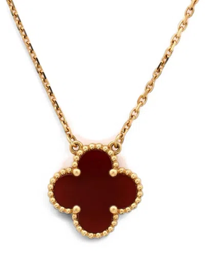 Pre-owned Van Cleef & Arpels Vintage Alhambra Pendant 18k Yellow Gold And Carnelian Necklace