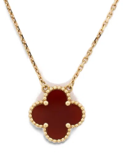 Pre-owned Van Cleef & Arpels Vintage Alhambra Pendant 18k Yellow Gold And Carnelian Necklace