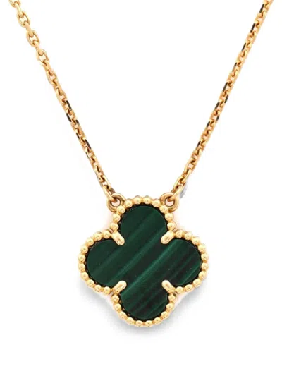 Pre-owned Van Cleef & Arpels Vintage Alhambra Pendant 18k Yellow Gold And Malachite Necklace