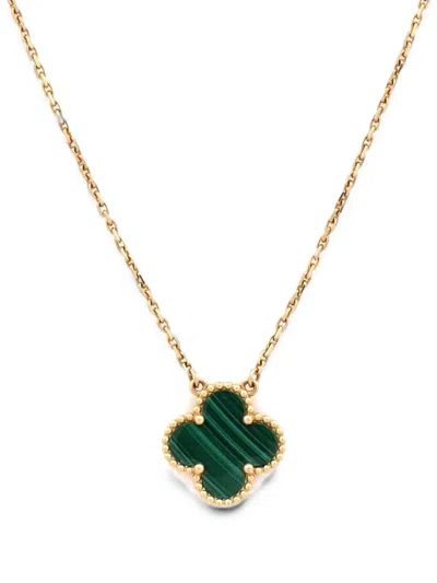 Pre-owned Van Cleef & Arpels Vintage Alhambra Pendant 18k Yellow Gold And Malachite Necklace