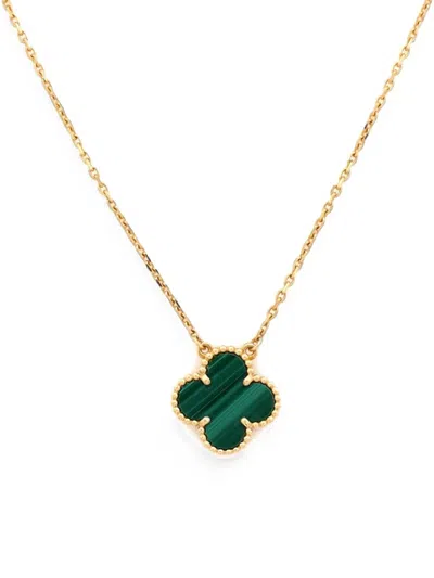 Pre-owned Van Cleef & Arpels Vintage Alhambra Pendant 18k Yellow Gold And Malachite Necklace
