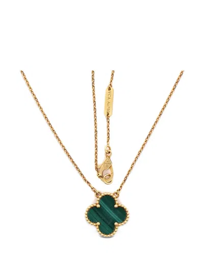 Pre-owned Van Cleef & Arpels Vintage Alhambra Pendant 18k Yellow Gold And Malachite Necklace
