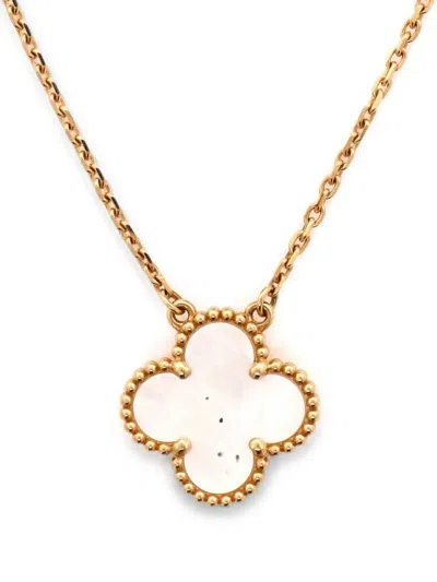 Pre-owned Van Cleef & Arpels Vintage Alhambra Pendant 18k Yellow Gold And Mother Of Pearl Necklace