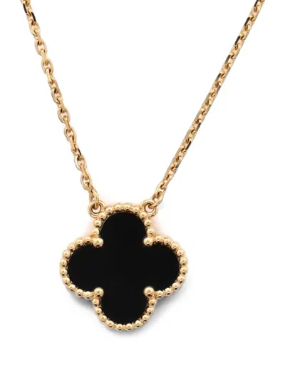 Pre-owned Van Cleef & Arpels Vintage Alhambra Pendant 18k Yellow Gold And Onyx Necklace