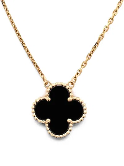 Pre-owned Van Cleef & Arpels Vintage Alhambra Pendant 18k Yellow Gold And Onyx Necklace