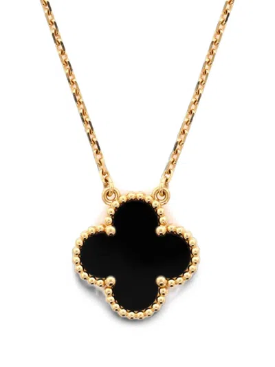 Pre-owned Van Cleef & Arpels Vintage Alhambra Pendant 18k Yellow Gold And Onyx Necklace